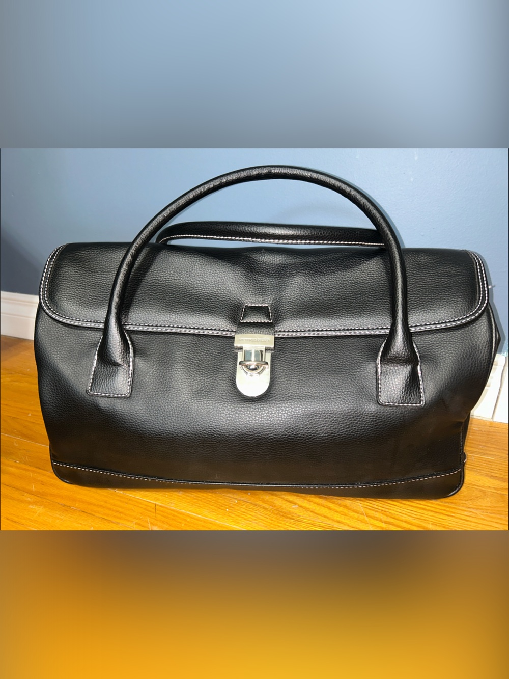 Victoria's Secret Large Black Pebbled Leather Tote with Silver Hardware